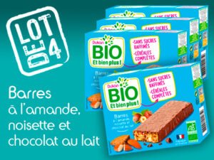 Lot de 4 Barres à l’amande, noisette et chocolat au lait bio