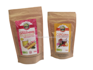 LOT  2 – INFUSION DE GINGEMBRE 100 G + 1 INFUSION CURCUMA 150G